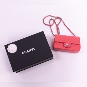 Chanel 2020 Pink Quilted Lambskin Mini Classic Single Flap Silver-toned Metal
